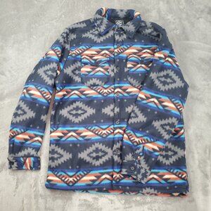 Original Deluxe Southwest Aztec Sherpa Fleece Mens M Jacket Blue Gray Fuzzy NEW